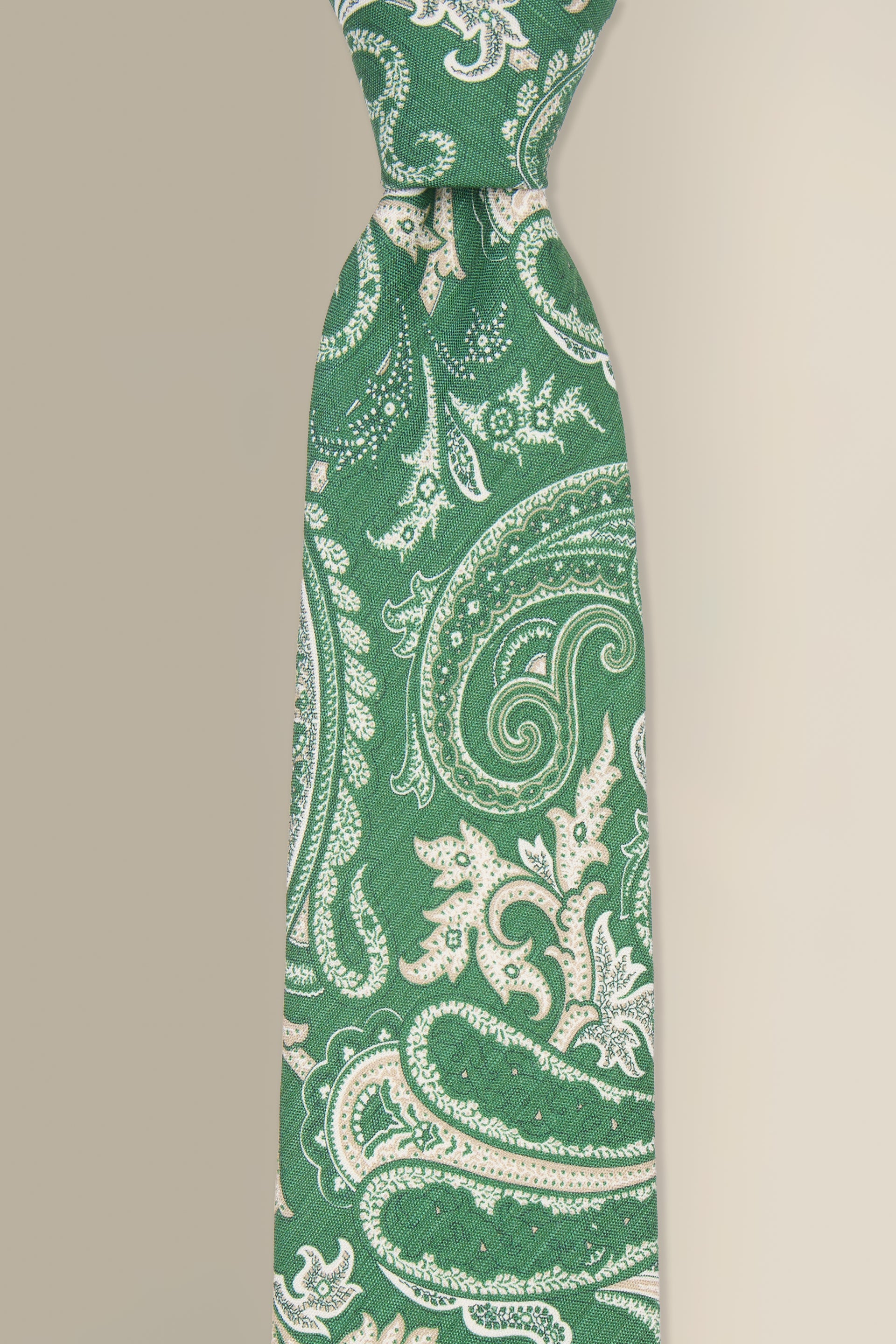 Green Paisley Printed Linen & Silk Tie