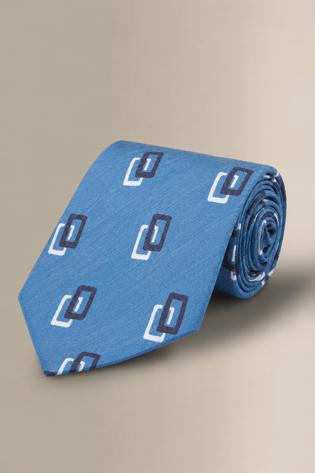 Blue Shapes Printed Linen & Silk Tie