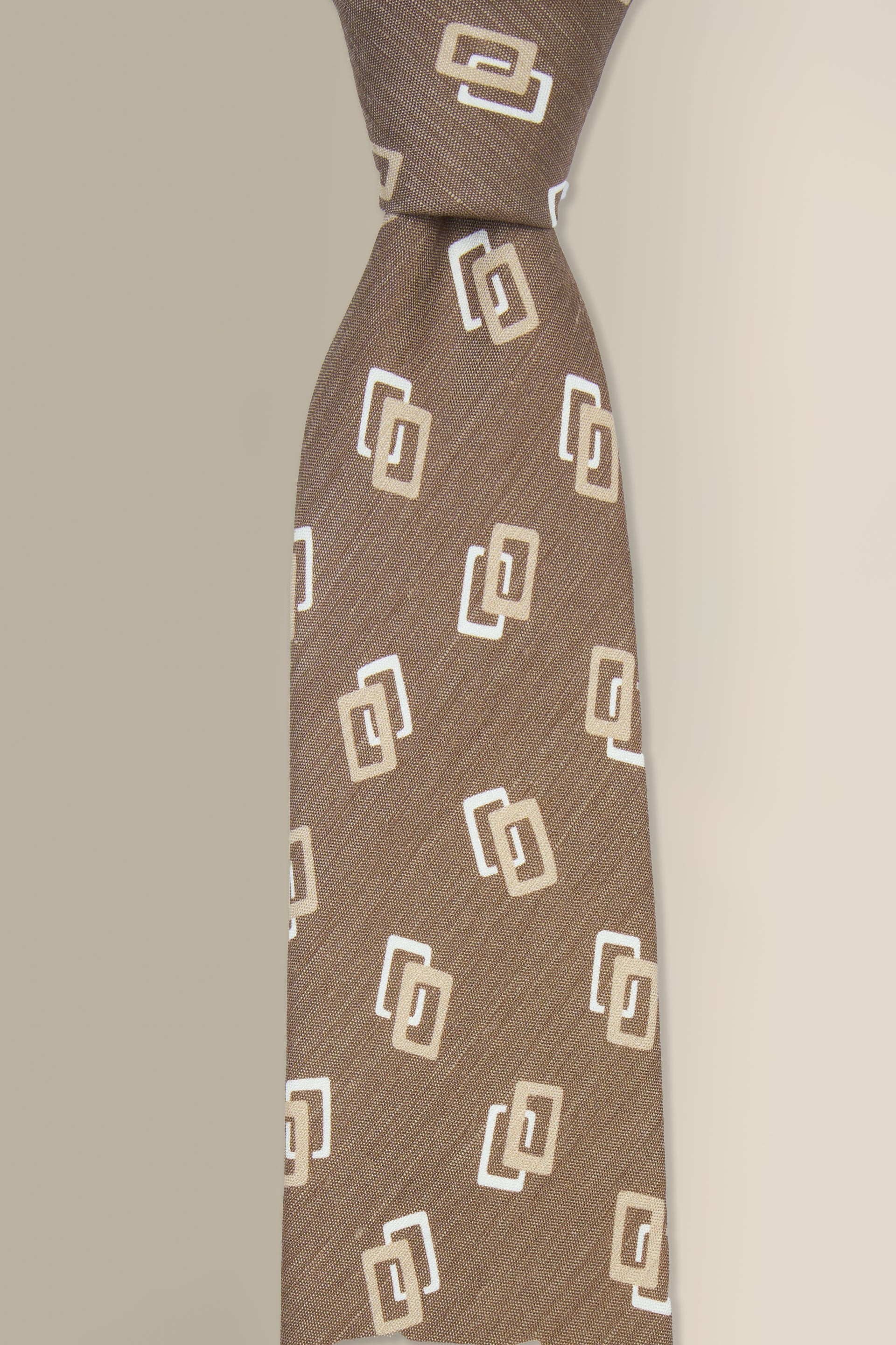 Brown Shapes Printed Linen & Silk Tie