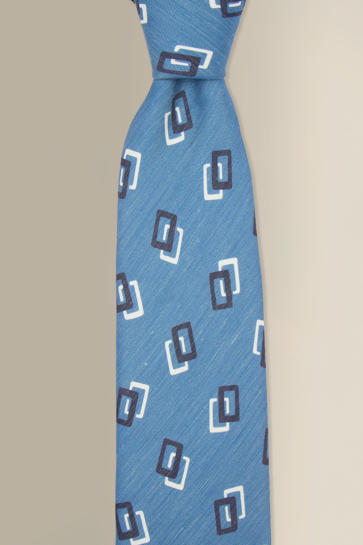 Blue Shapes Printed Linen & Silk Tie