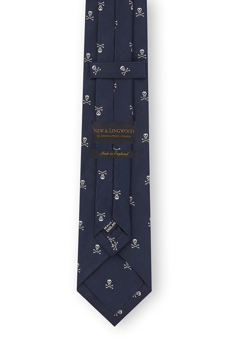 Navy & Cream Skull & Crossbones Silk Tie