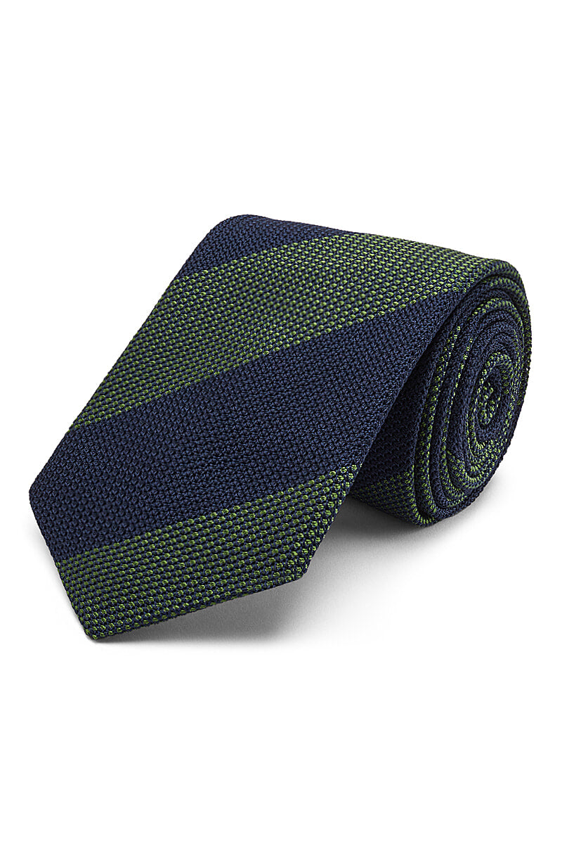 Green & Navy Stripe Woven Silk Tie