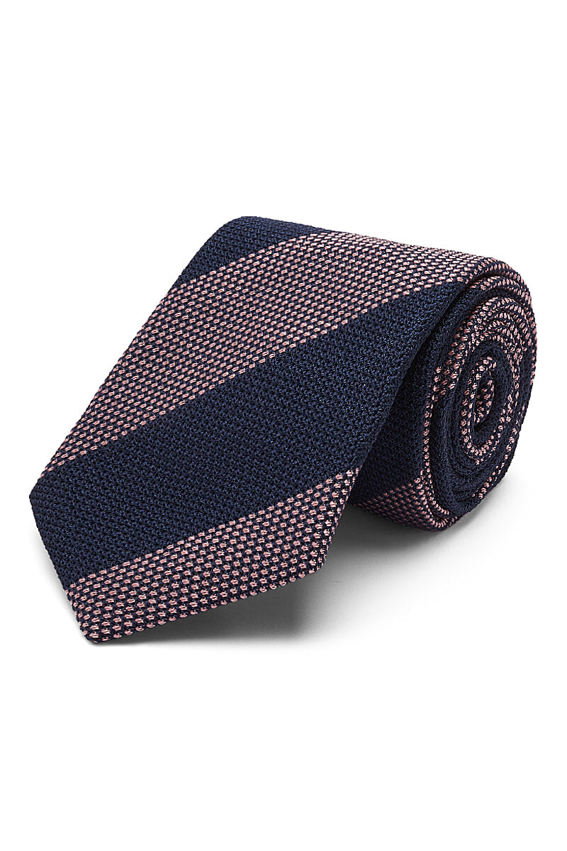 Pink & Navy Stripe Woven Silk Tie