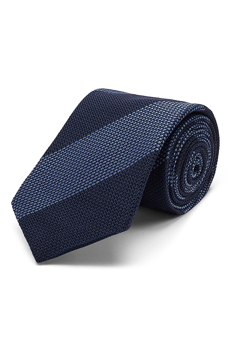 Blue & Navy Stripe Woven Silk Tie