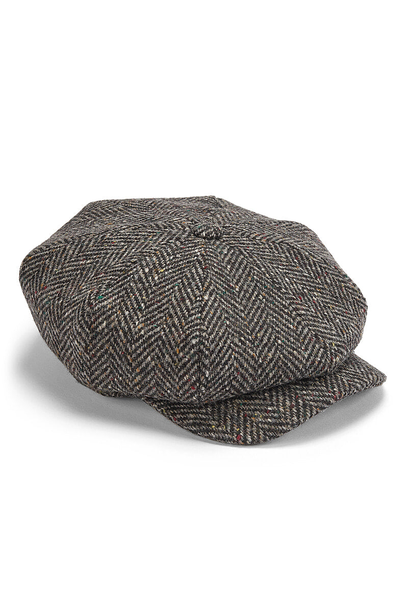 Dark Grey Herringbone Newsboy Cap