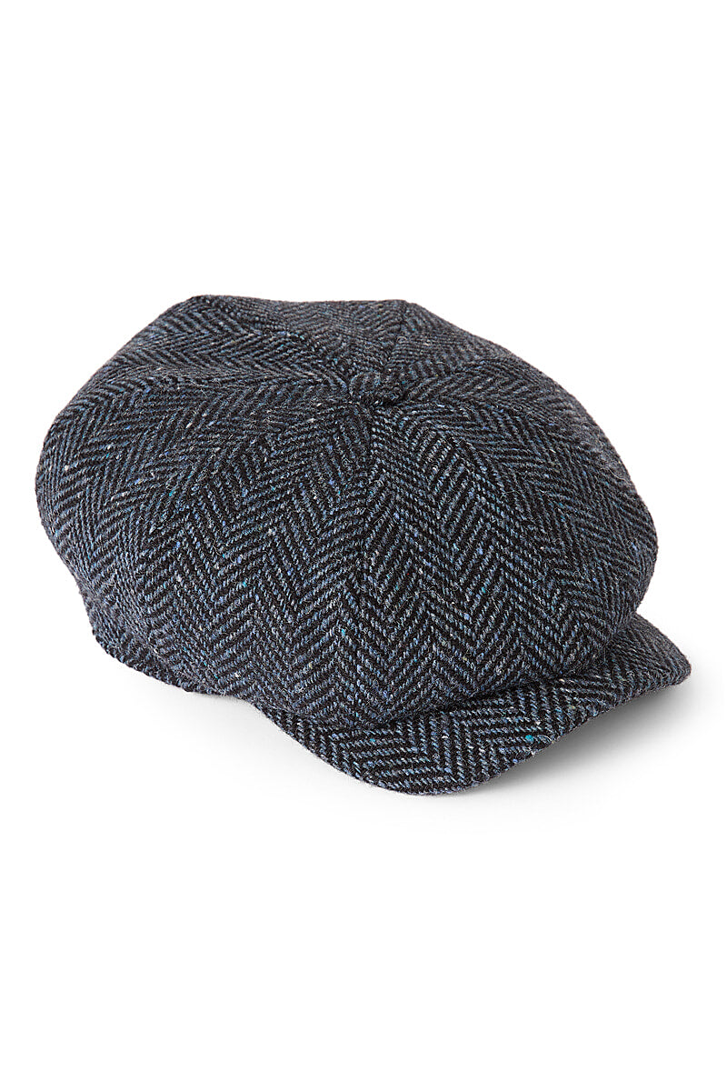 Blue Herringbone Newsboy Cap