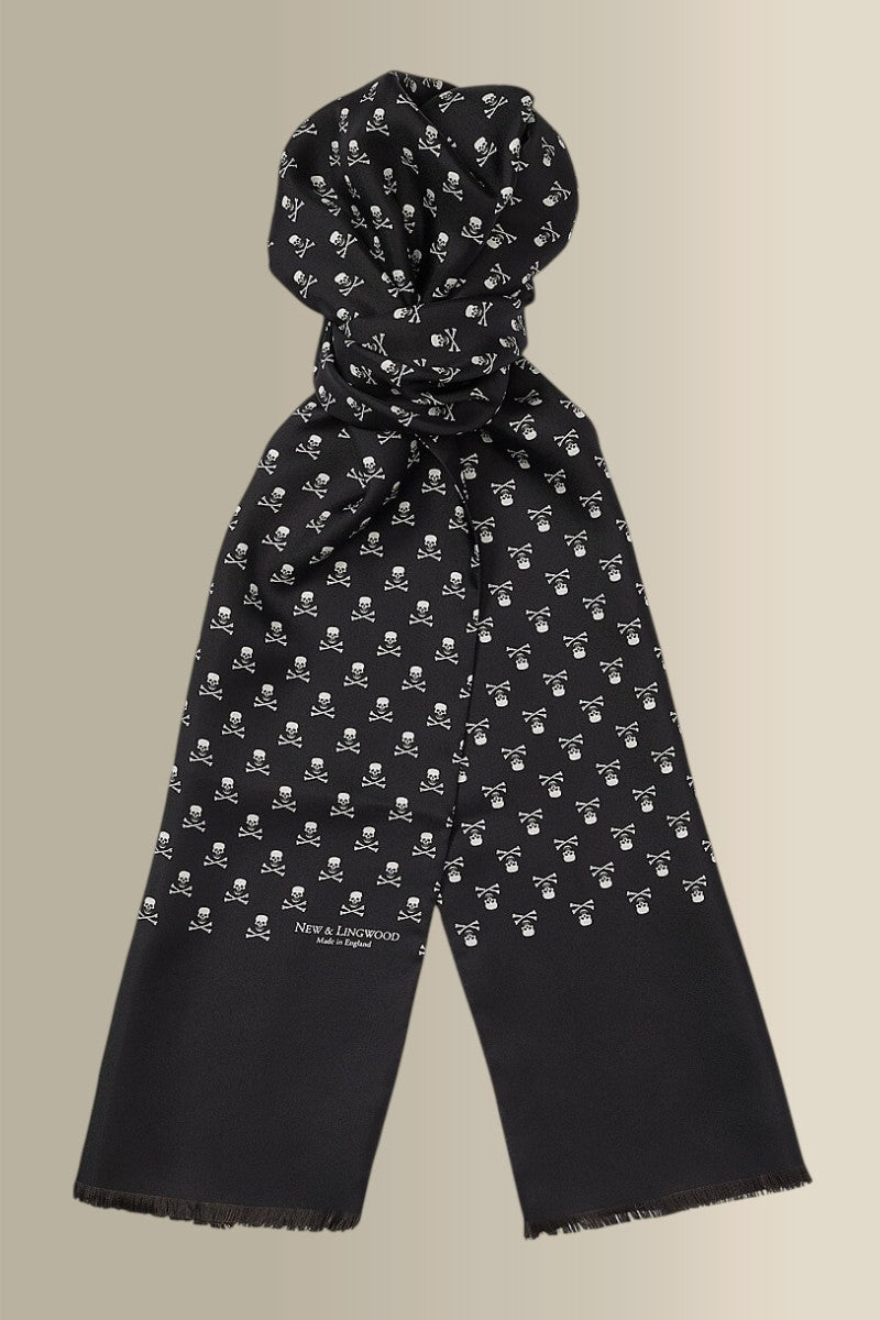 Black Skull & Crossbones Silk Scarf
