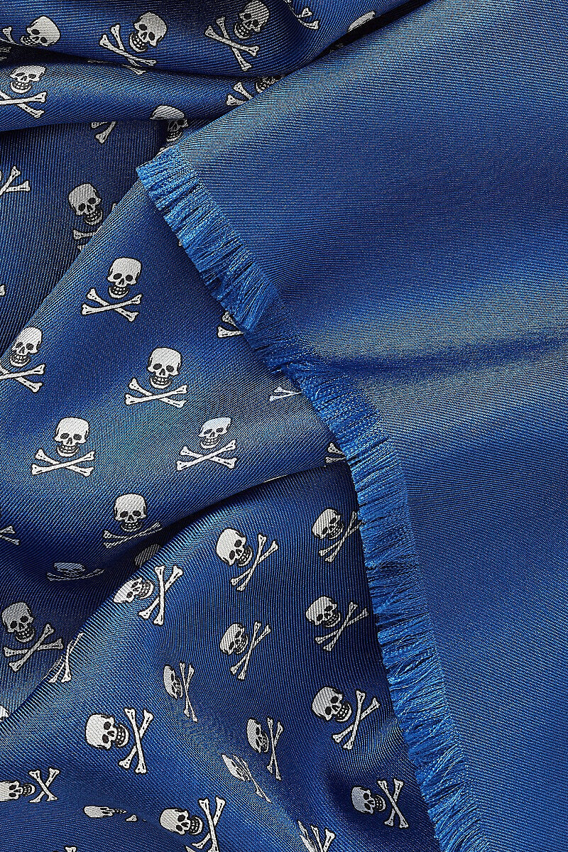 Mid Blue Skull & Crossbones Silk Scarf