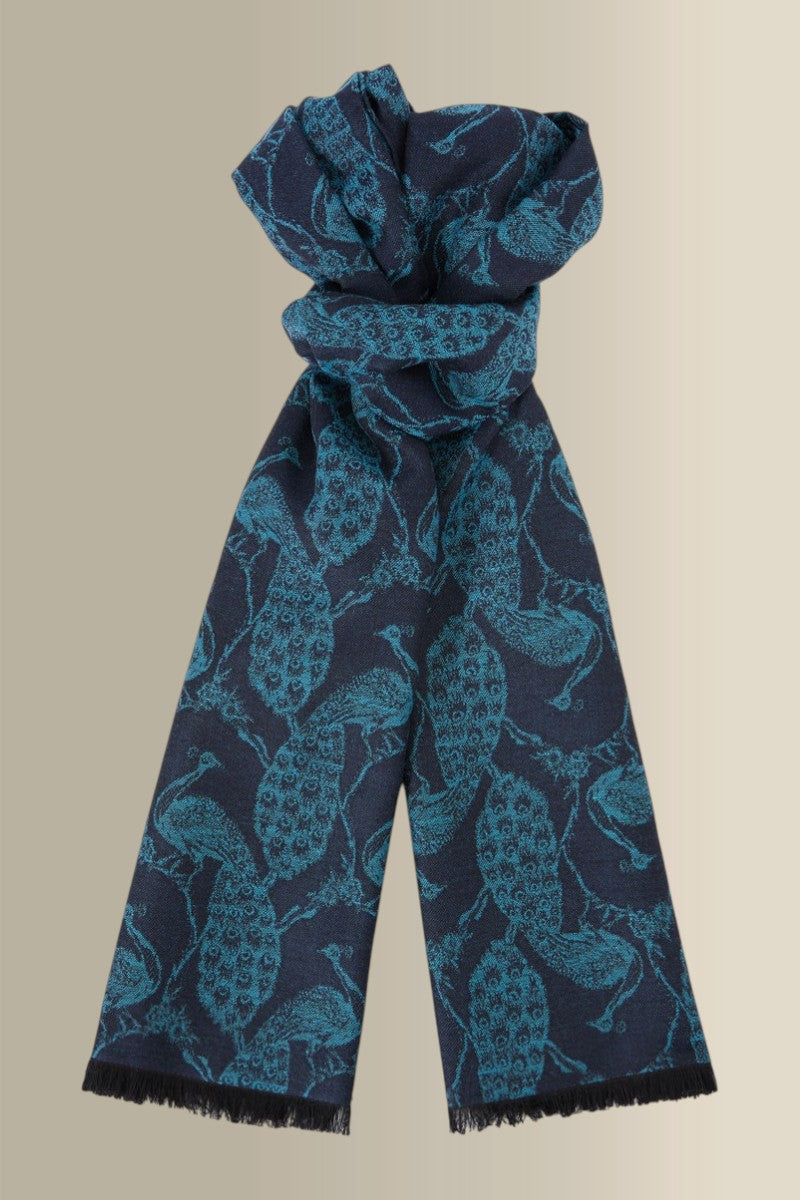 Navy & Sky Peacock Wool & Silk Pashmina