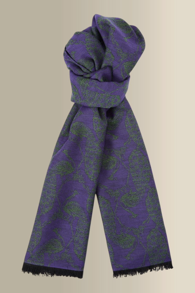 Purple & Green Peacock Wool & Silk Pashmina