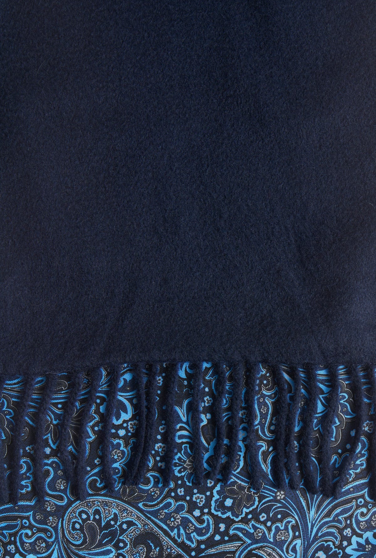 Navy Paisley Cashmere Backed Printed Silk Scarf