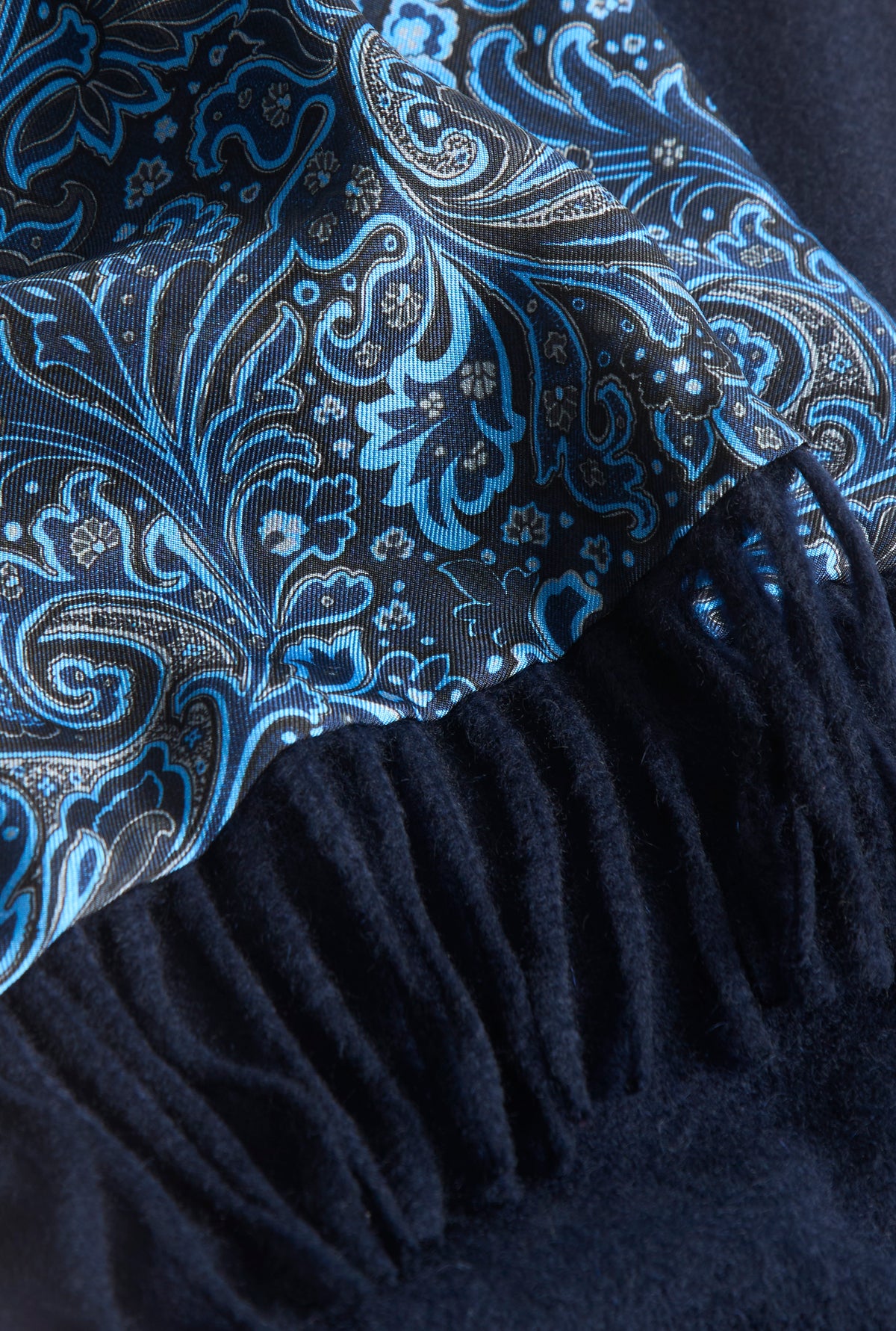 Navy Paisley Cashmere Backed Printed Silk Scarf