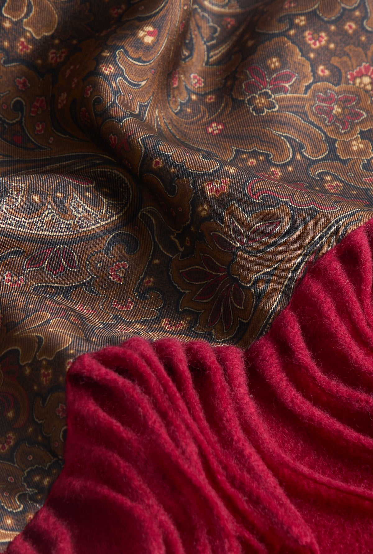 Wine Paisley Cashmere Backed Printed Silk Scarf
