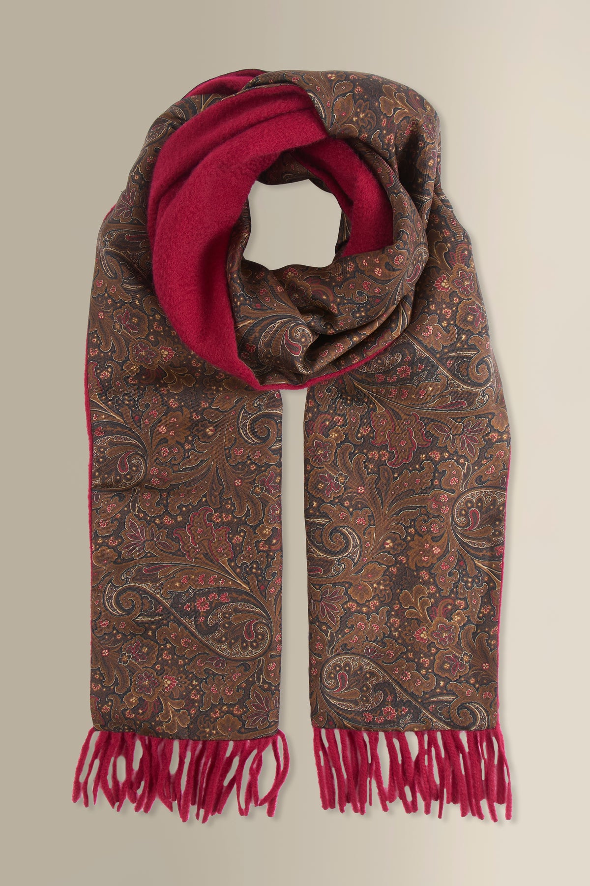 Wine Paisley Cashmere Backed Printed Silk Scarf