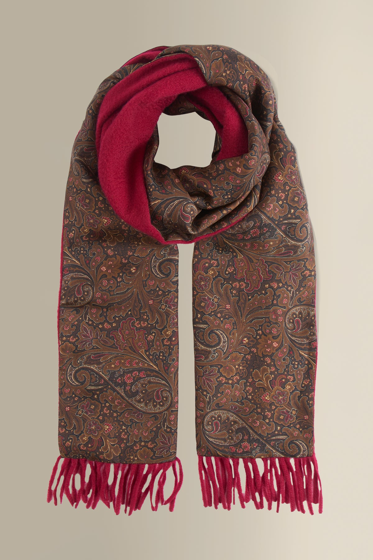 Wine Paisley Cashmere Backed Printed Silk Scarf