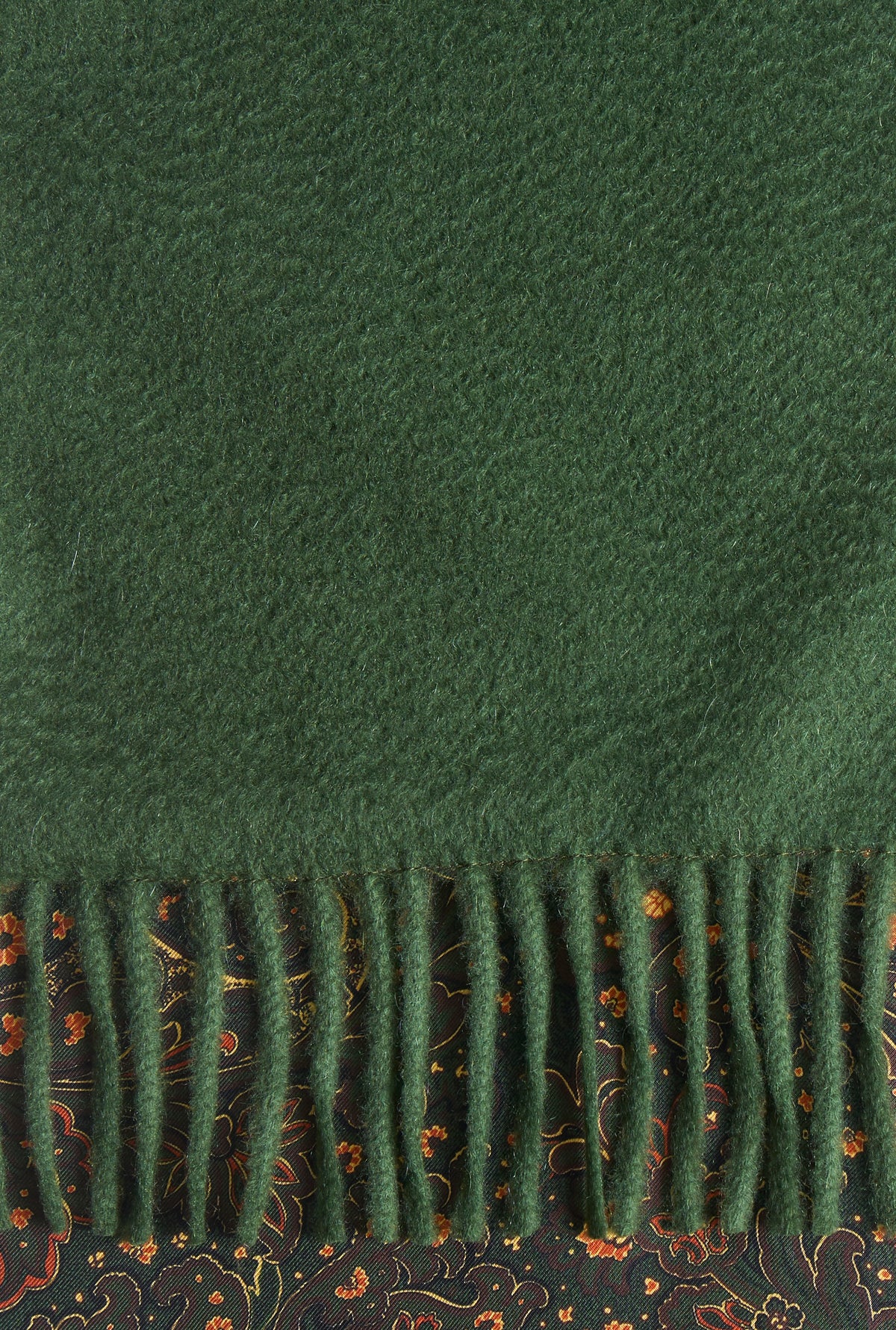 Green Paisley Cashmere Backed Printed Silk Scarf
