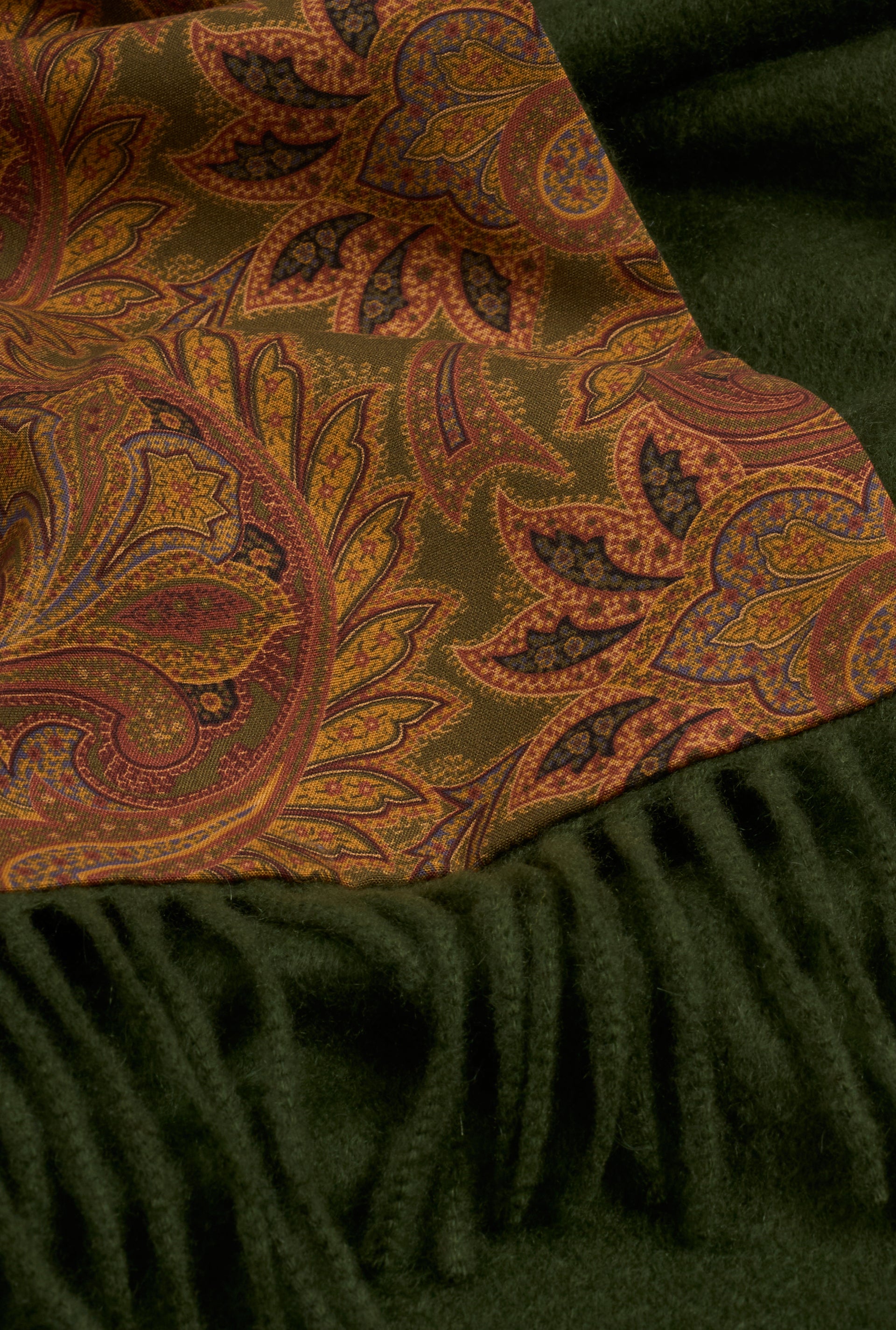 Green Cashmere Backed Printed Silk Scarf