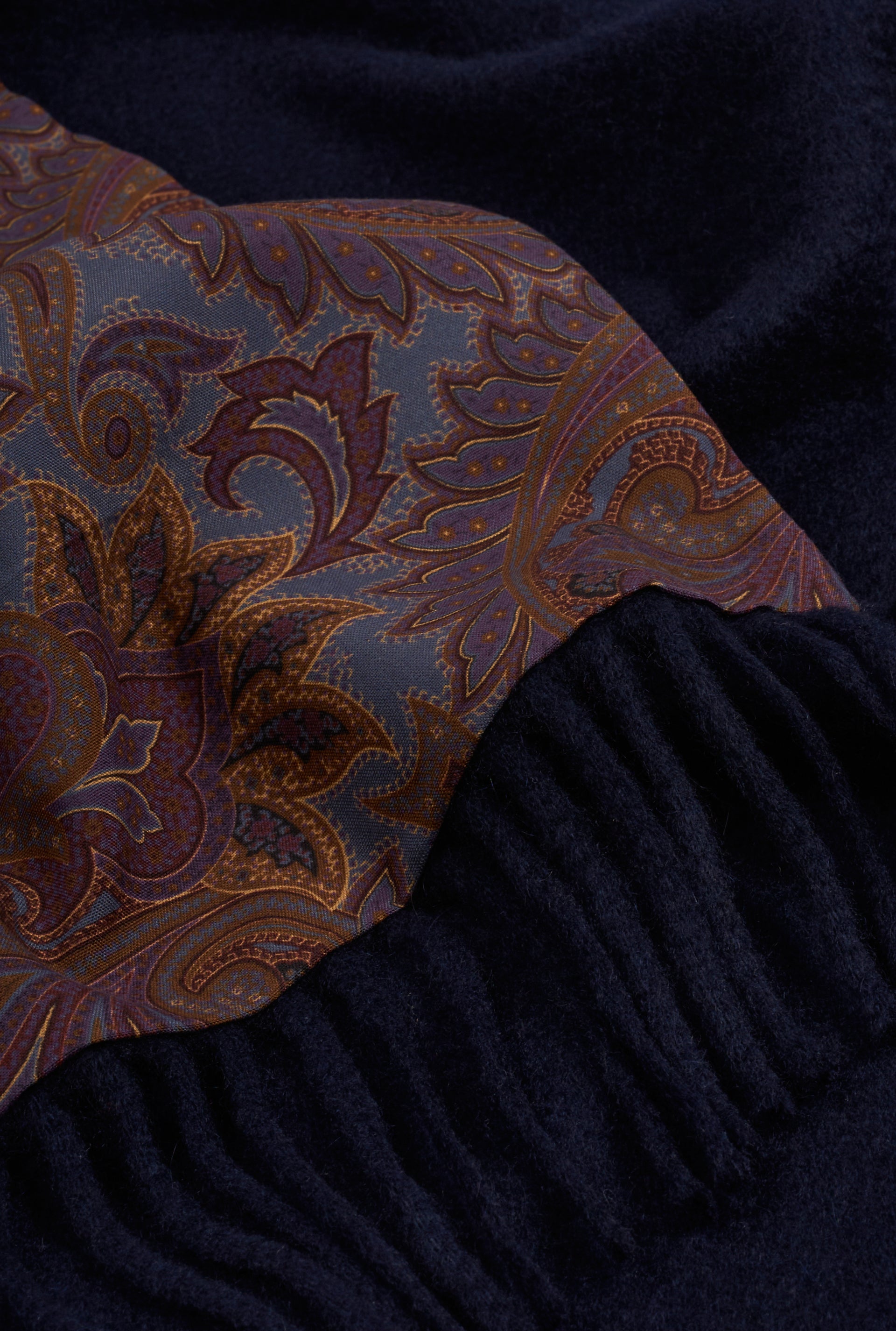 Blue Paisley Cashmere Backed Printed Silk Scarf