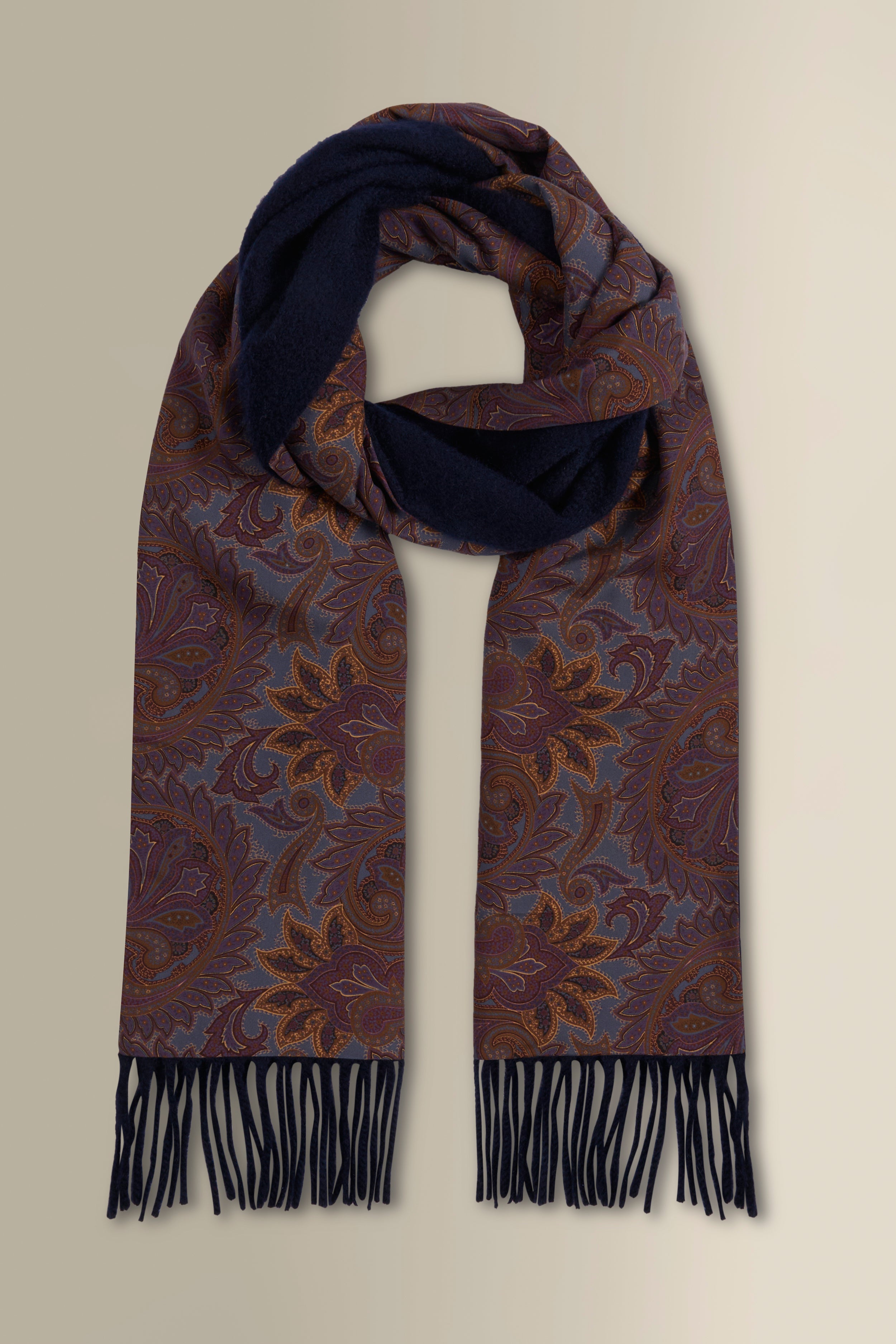 Blue Paisley Cashmere Backed Printed Silk Scarf