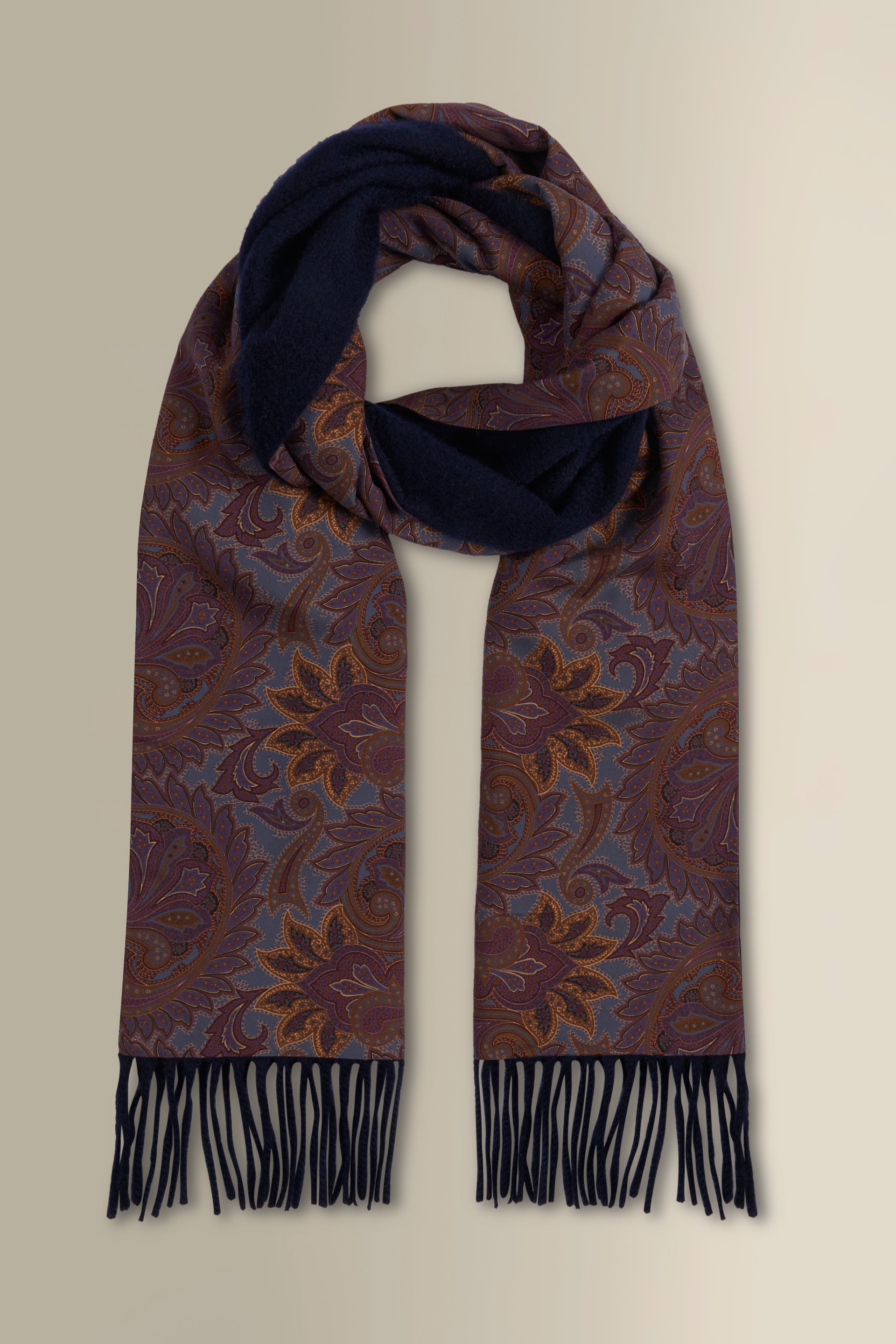 Blue Paisley Cashmere Backed Printed Silk Scarf