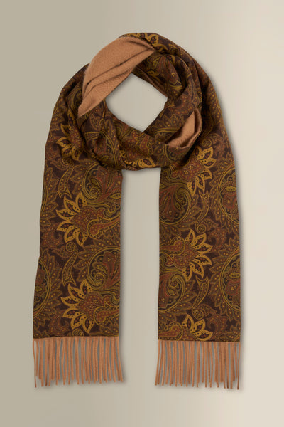 Camel Paisley Cashmere Backed Printed Silk Scarf – New and Lingwood