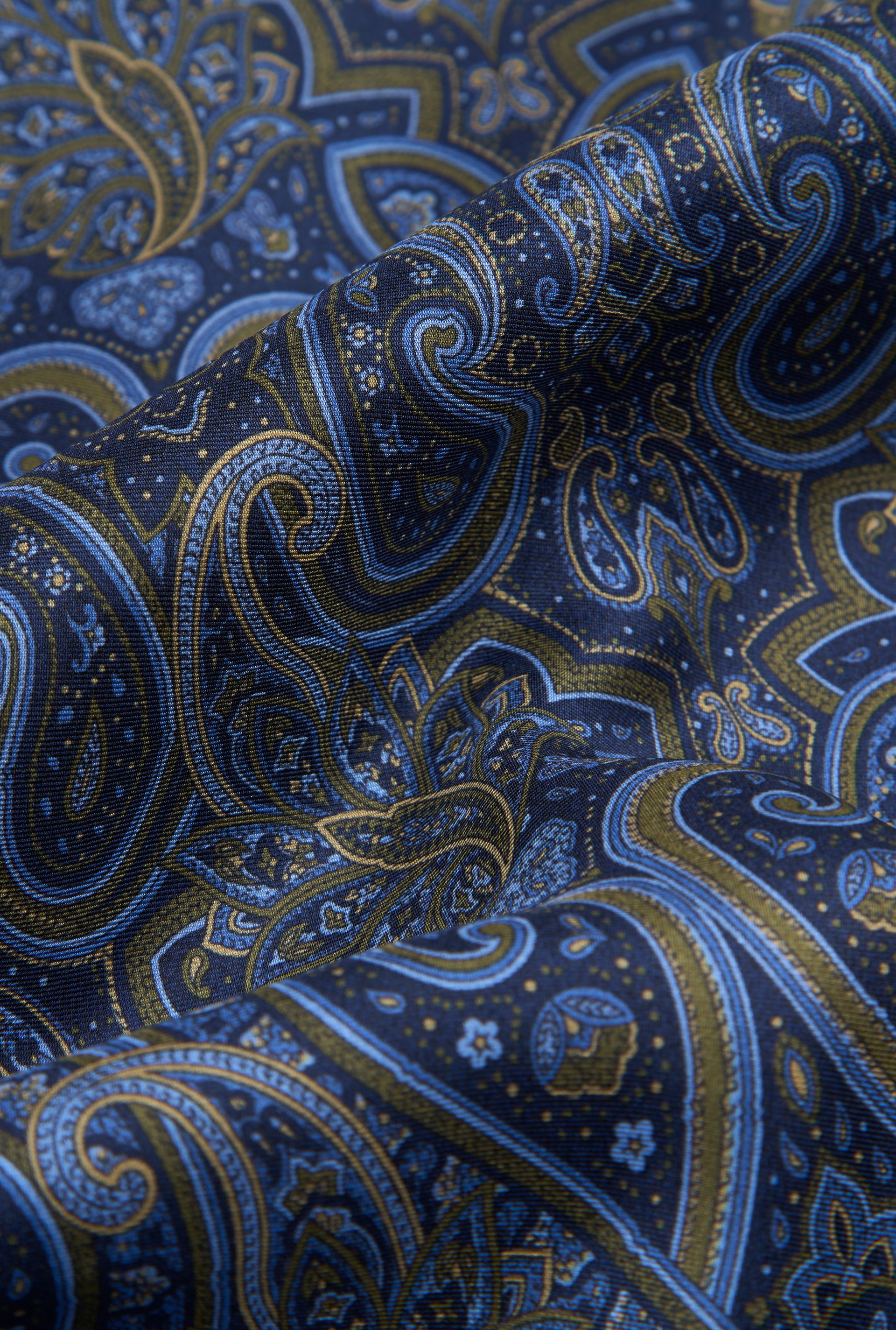 Navy Paisley Printed Silk Scarf