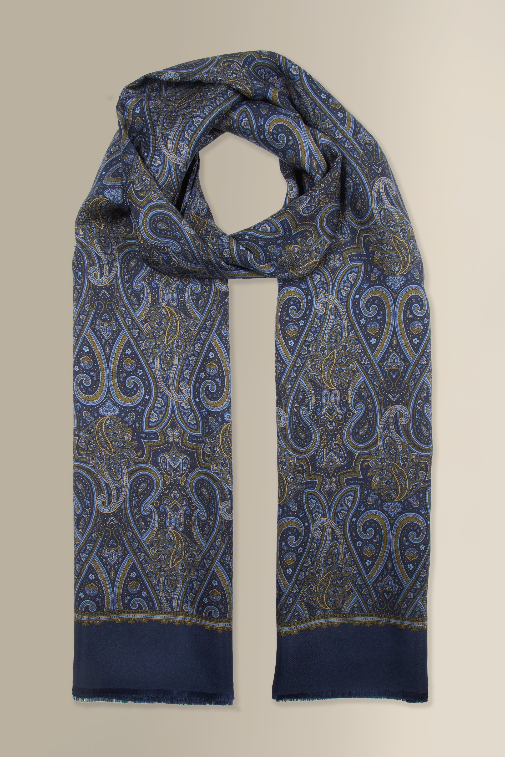 Navy Paisley Printed Silk Scarf