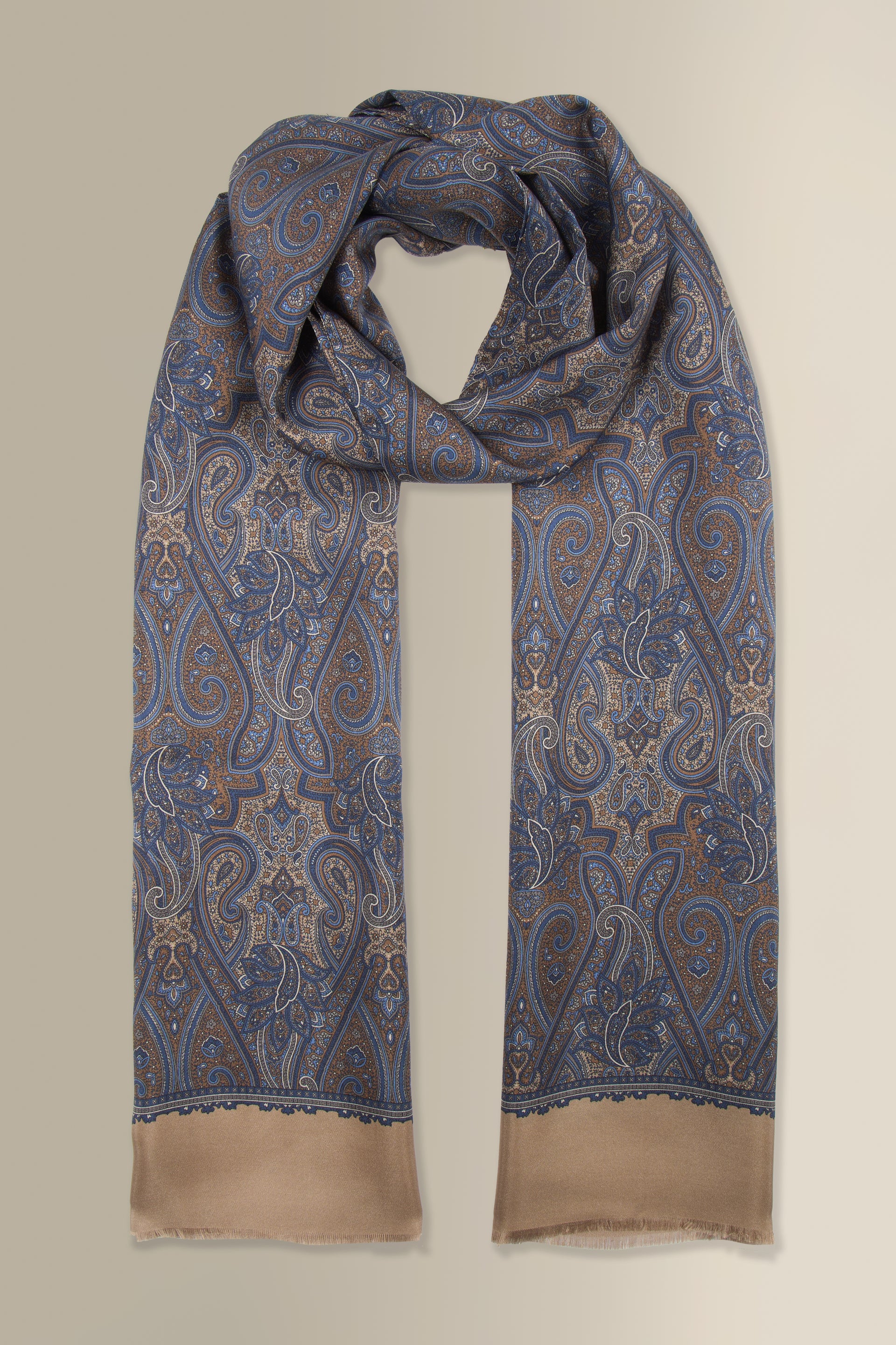 Tan Paisley Printed Silk Scarf