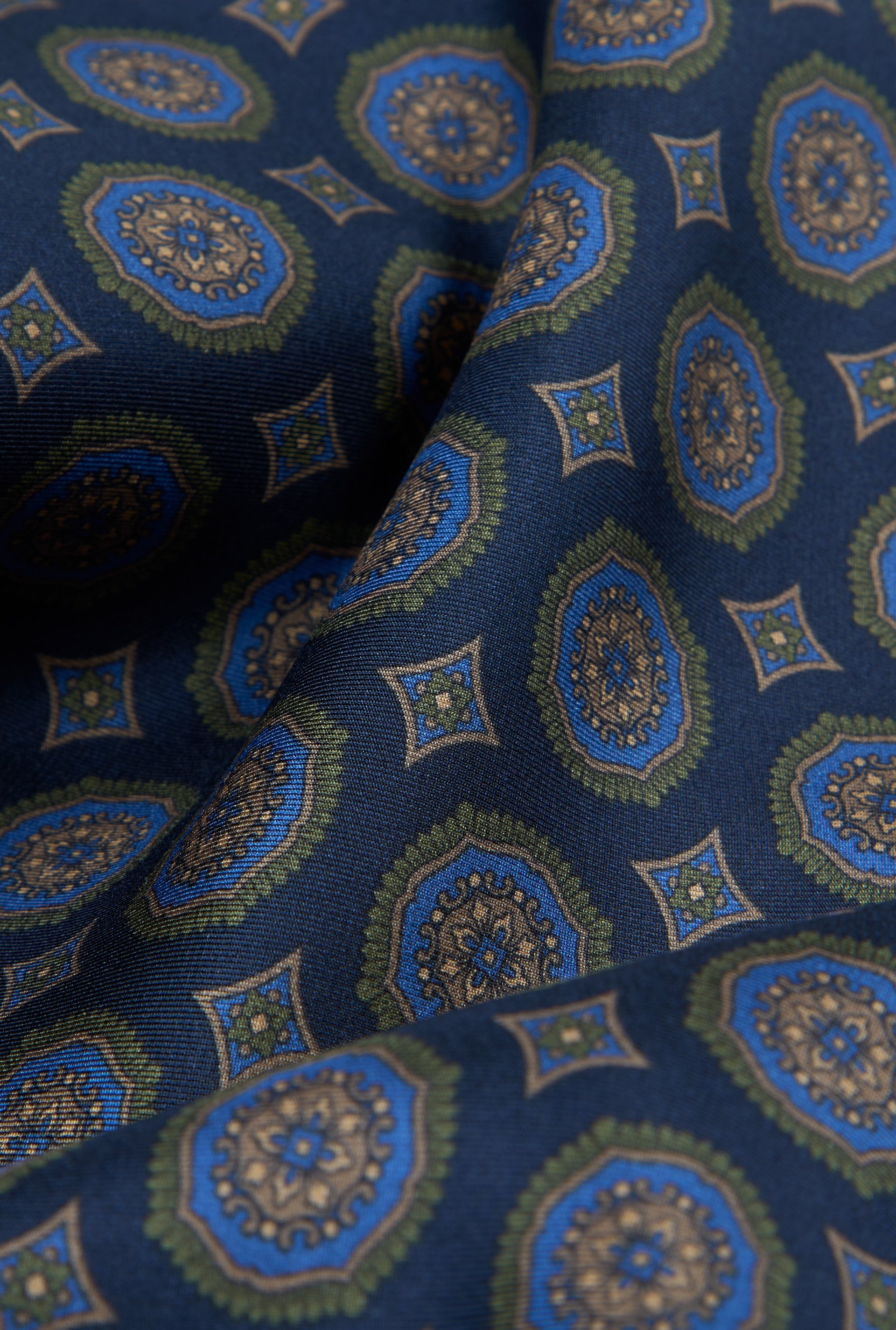 Navy Medallion Printed Silk Scarf