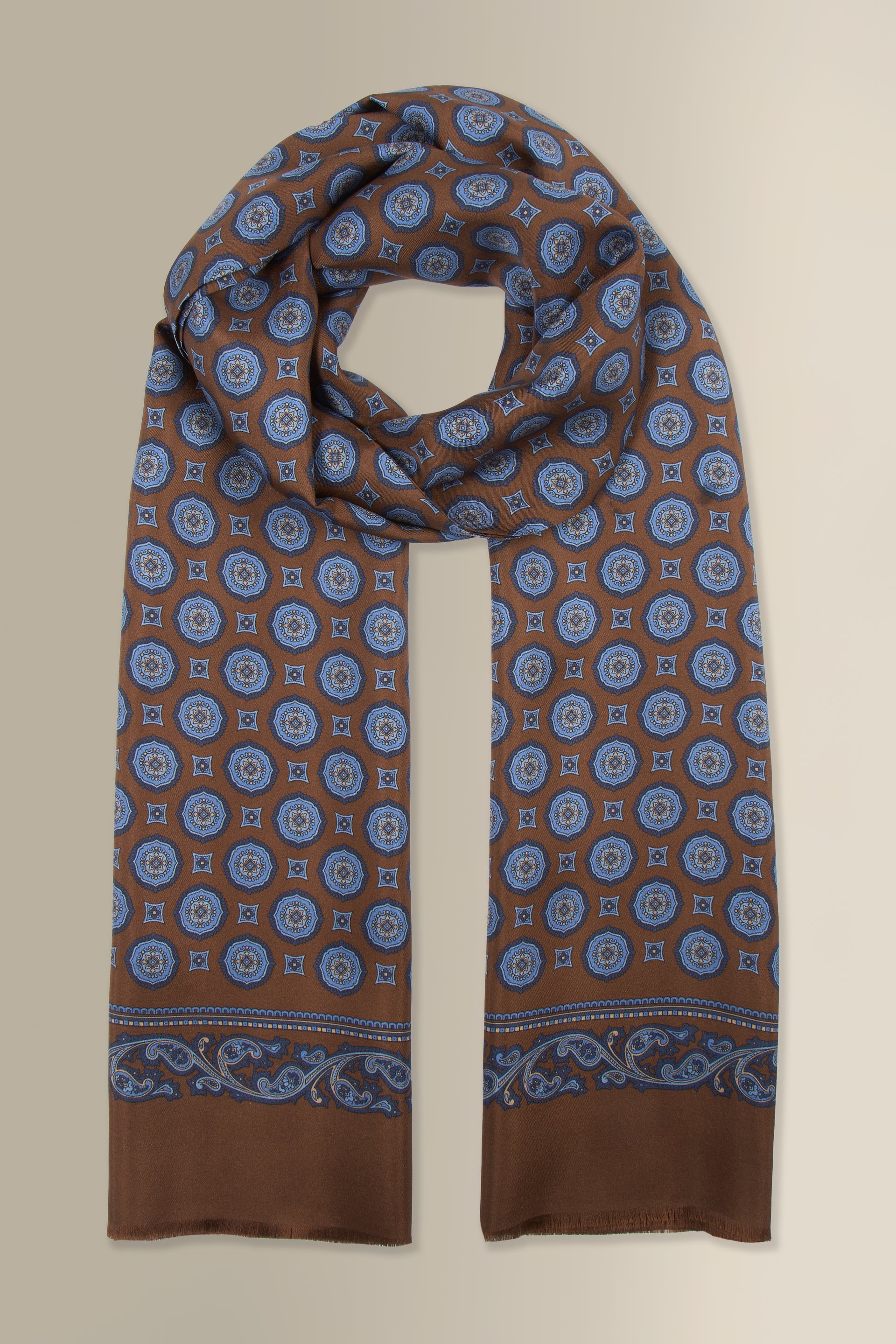 Brown Medallion Printed Silk Scarf