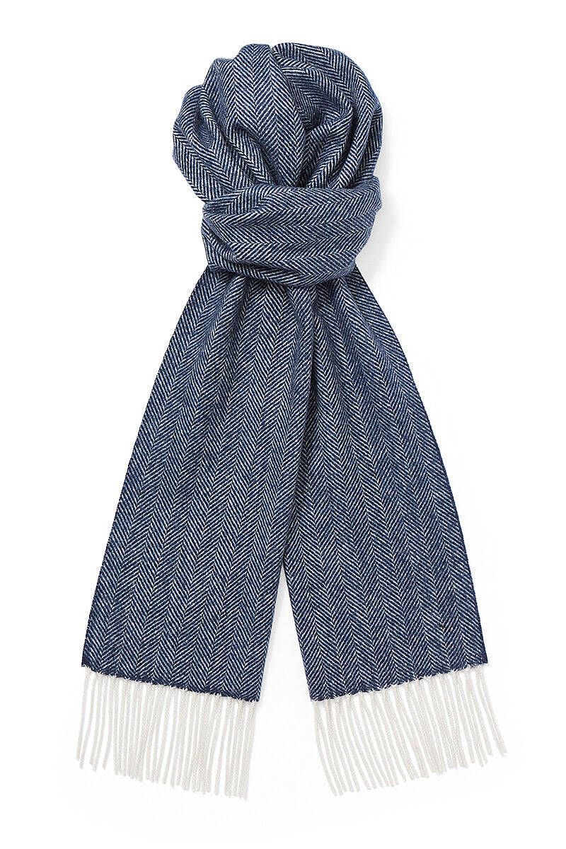 Navy Herringbone Cashmere Scarf