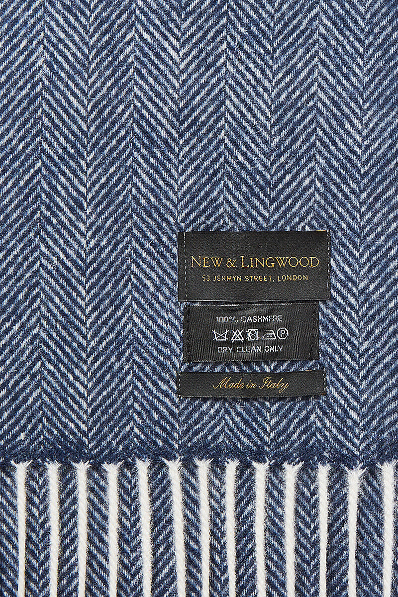 Navy Herringbone Cashmere Scarf