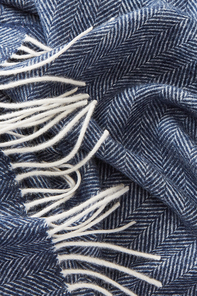 Navy Herringbone Cashmere Scarf