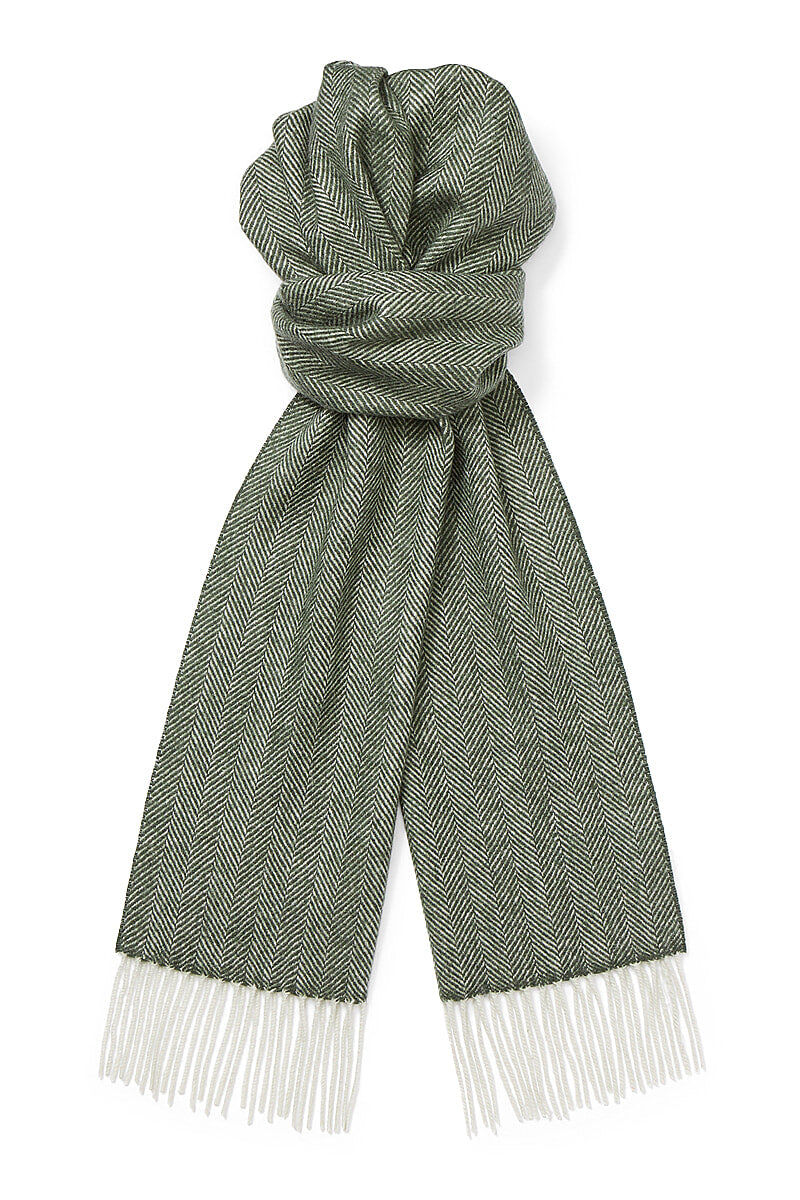 Green Herringbone Cashmere Scarf