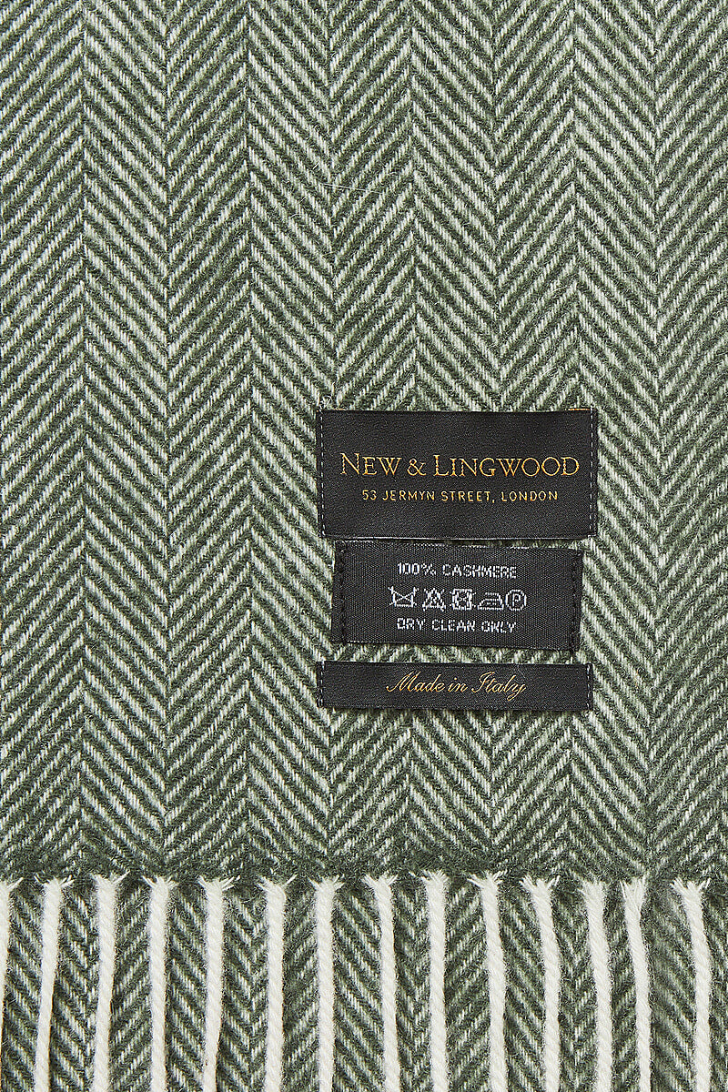 Green Herringbone Cashmere Scarf