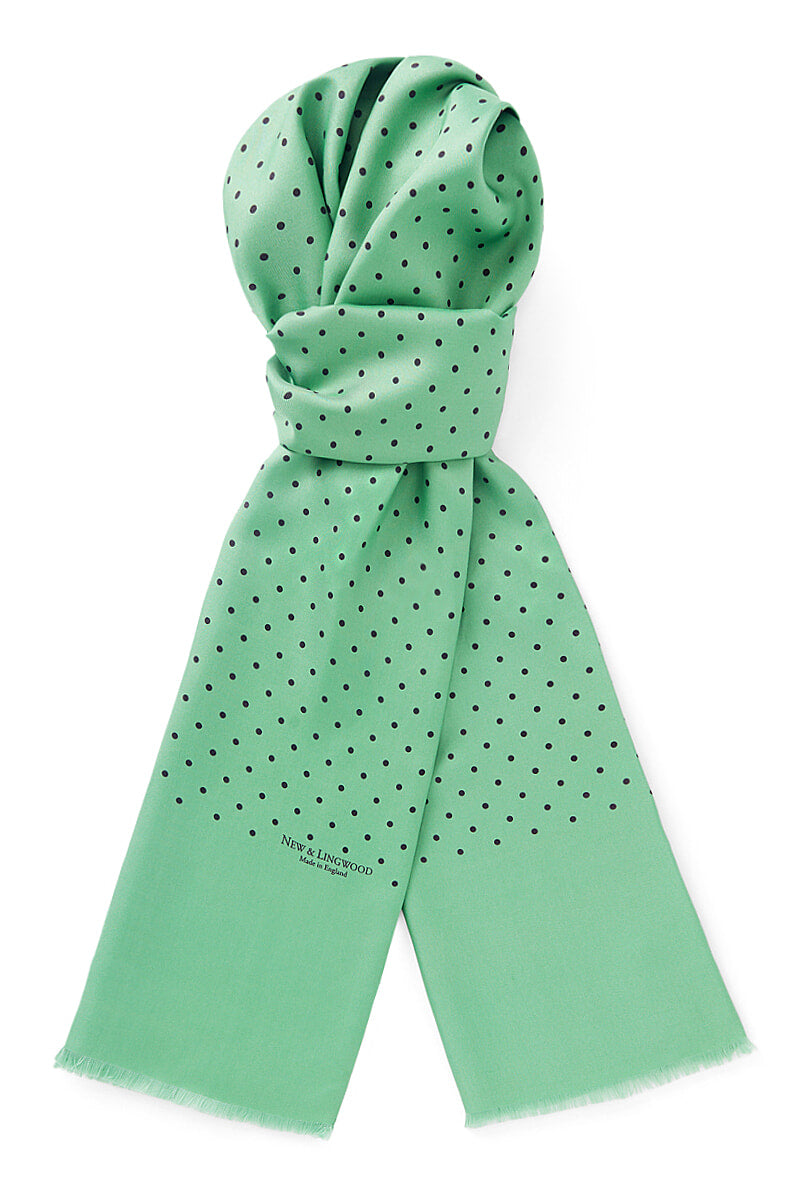 Light Green Polka Dot Printed Silk Scarf