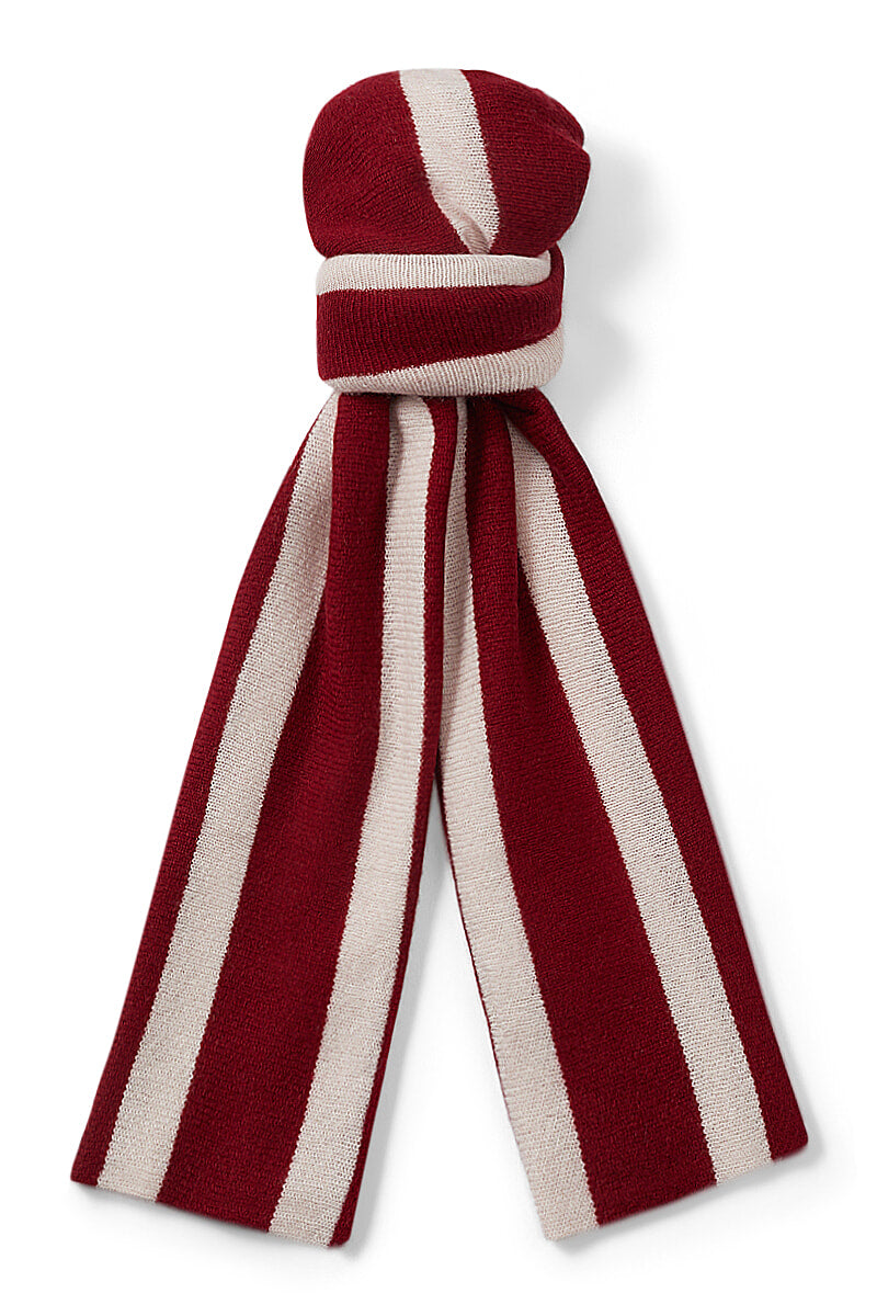 Burgundy College Stripe Cashmere Scarf