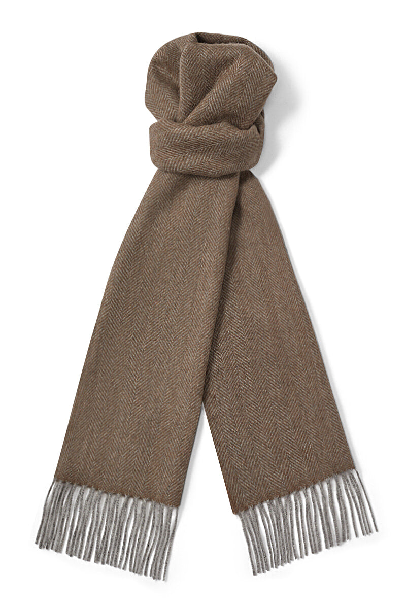 Camel Herringbone Cashmere Scarf