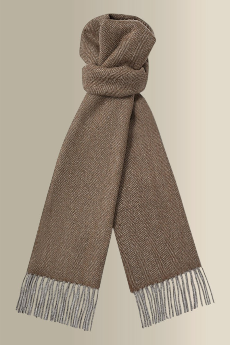 Camel Herringbone Cashmere Scarf