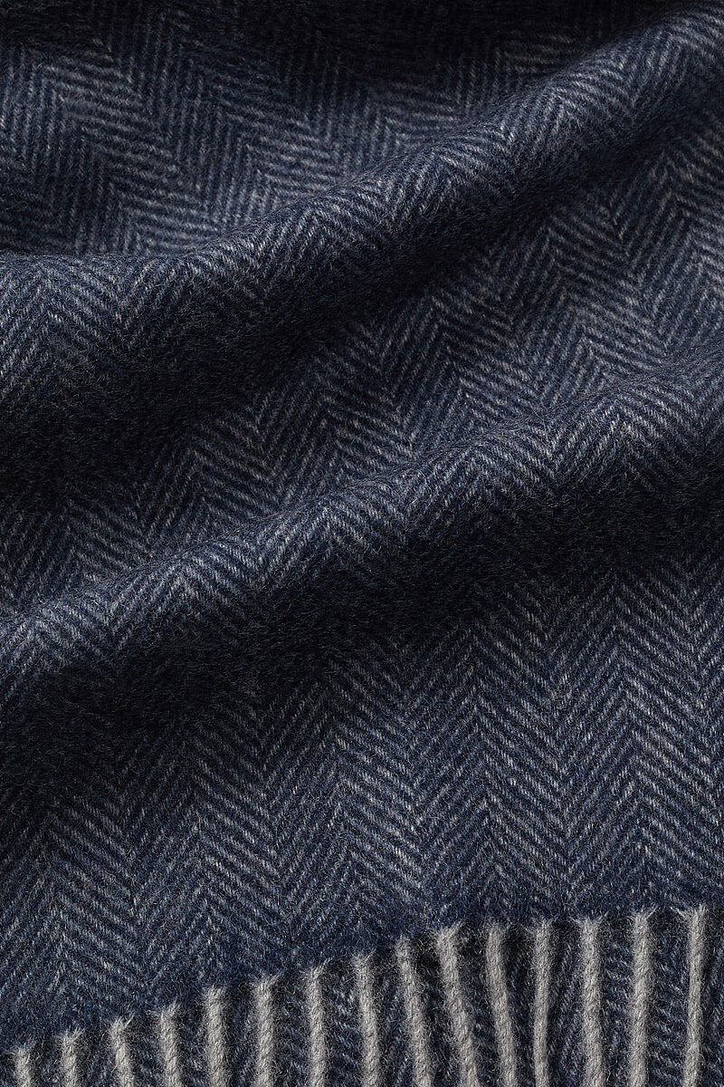 Navy Herringbone Cashmere Scarf
