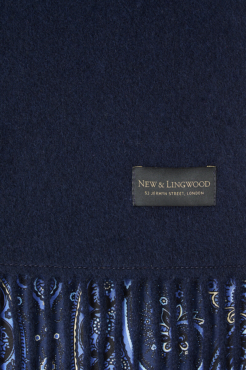 Navy Paisley Cashmere Backed Printed Silk Scarf