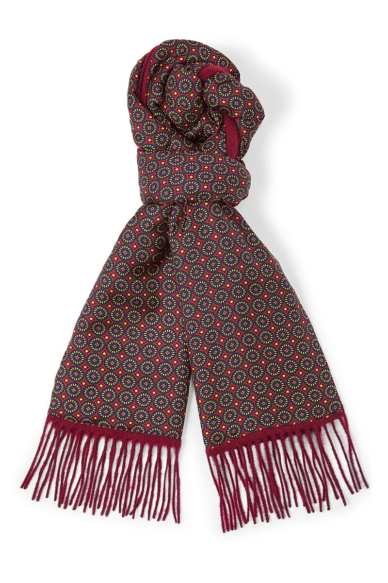 Medallion Print Cashmere Backed Printed Silk Scarf