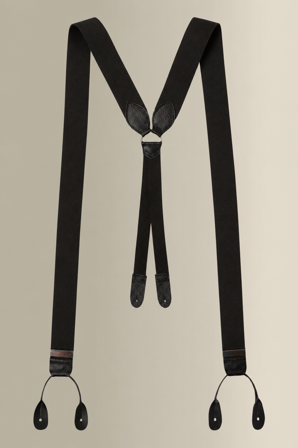 Black Boxcloth Black Leather End Braces