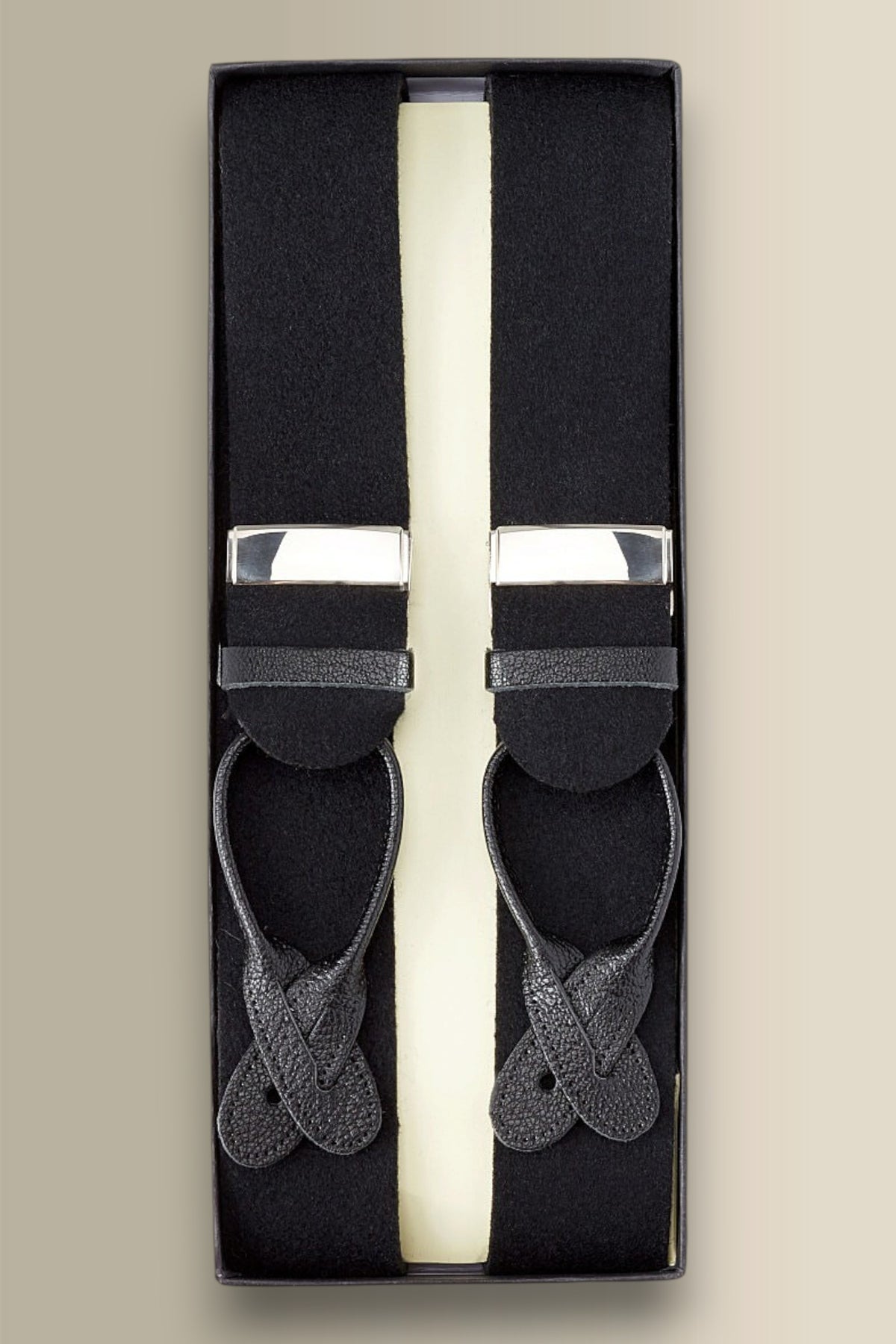 Black Boxcloth Black Leather End Braces