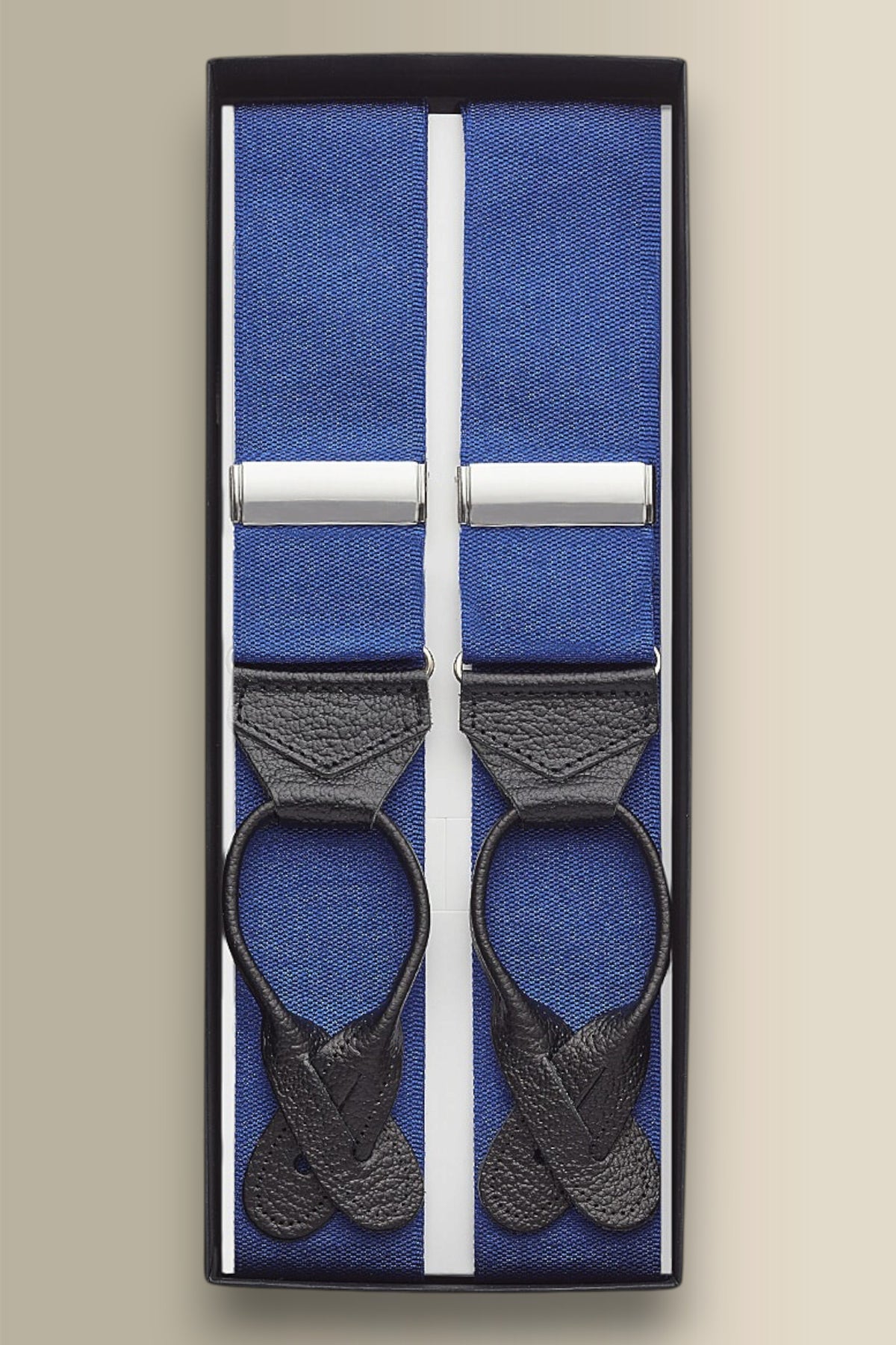Sapphire Barathea Black Leather End Braces