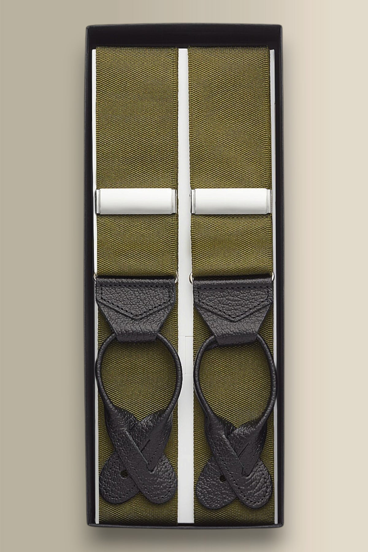Olive Barathea Black Leather End Braces