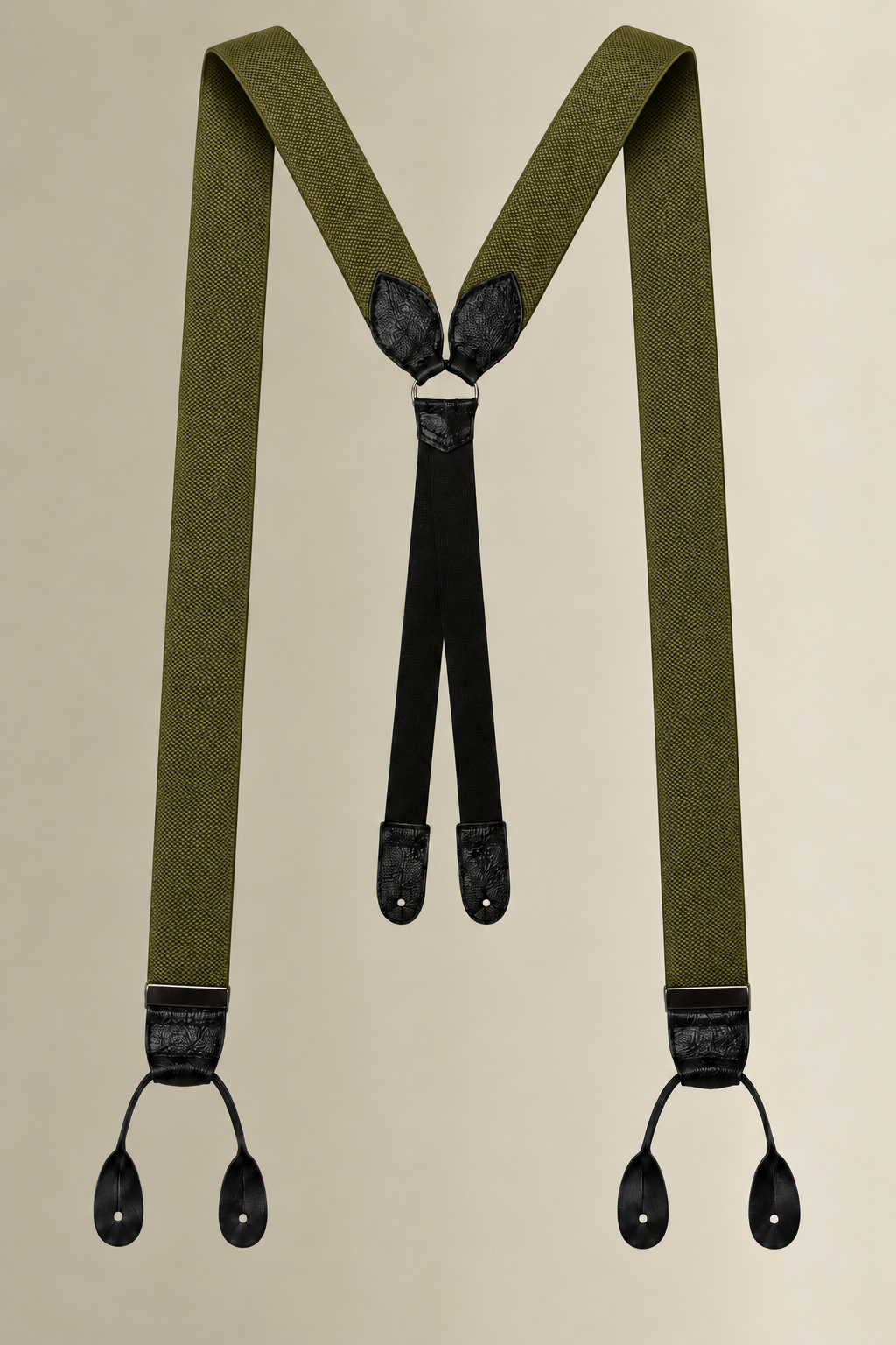 Olive Barathea Black Leather End Braces
