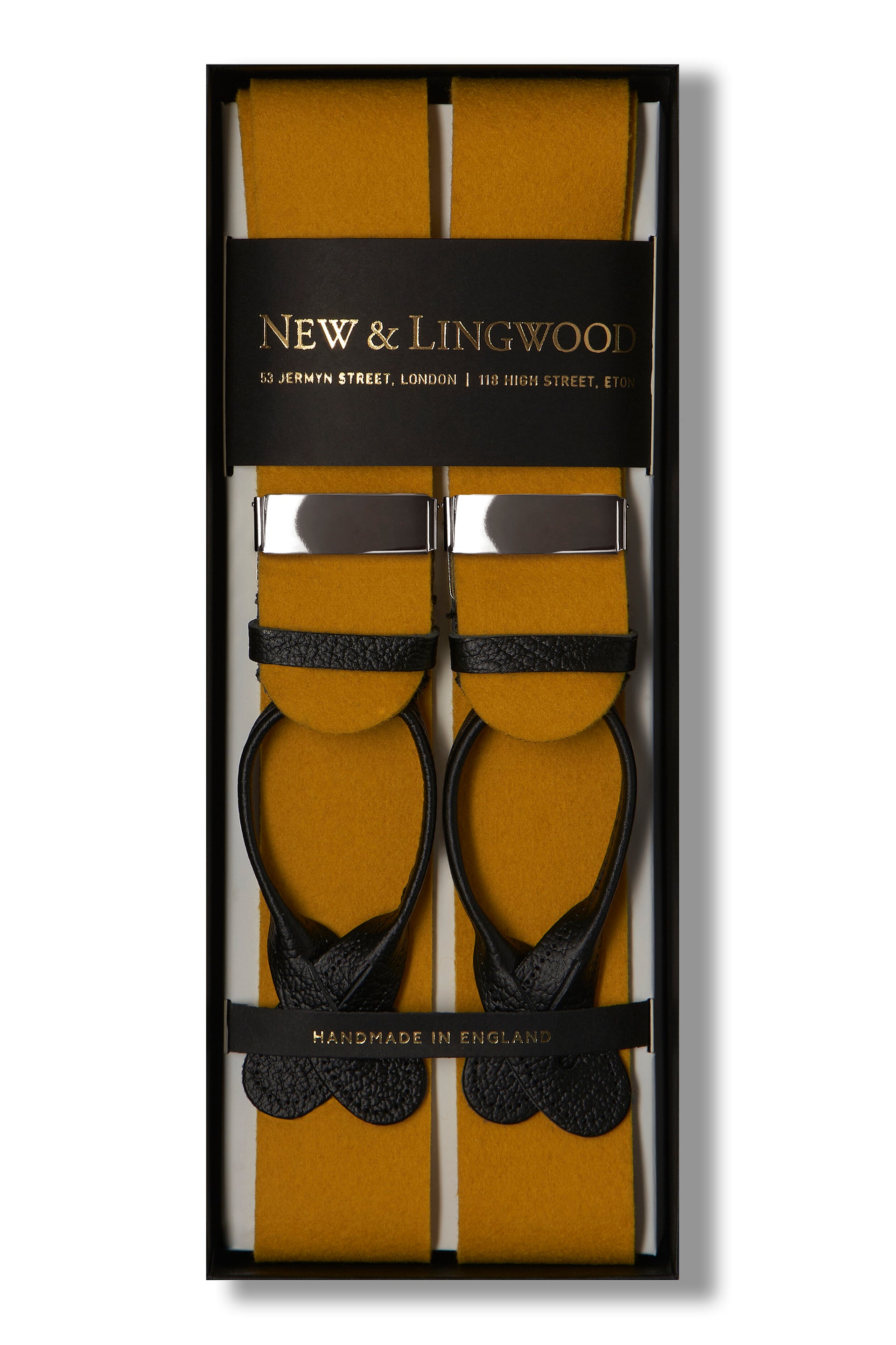 Gold Boxcloth Black Leather End Braces