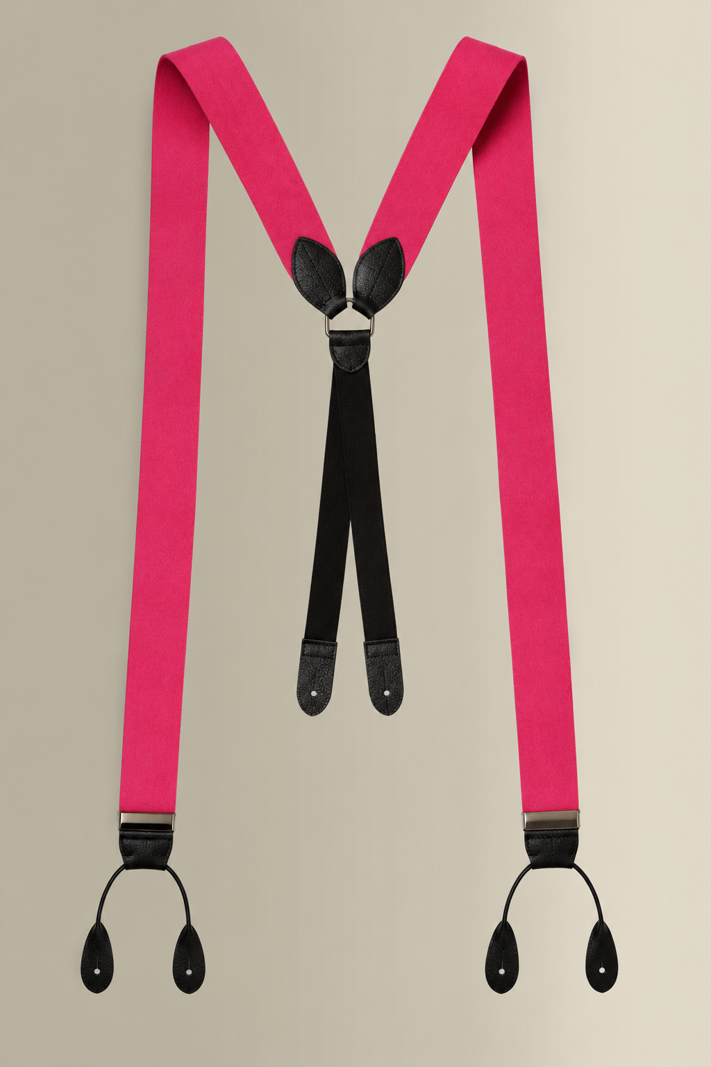 Pink Boxcloth Black Leather End Braces