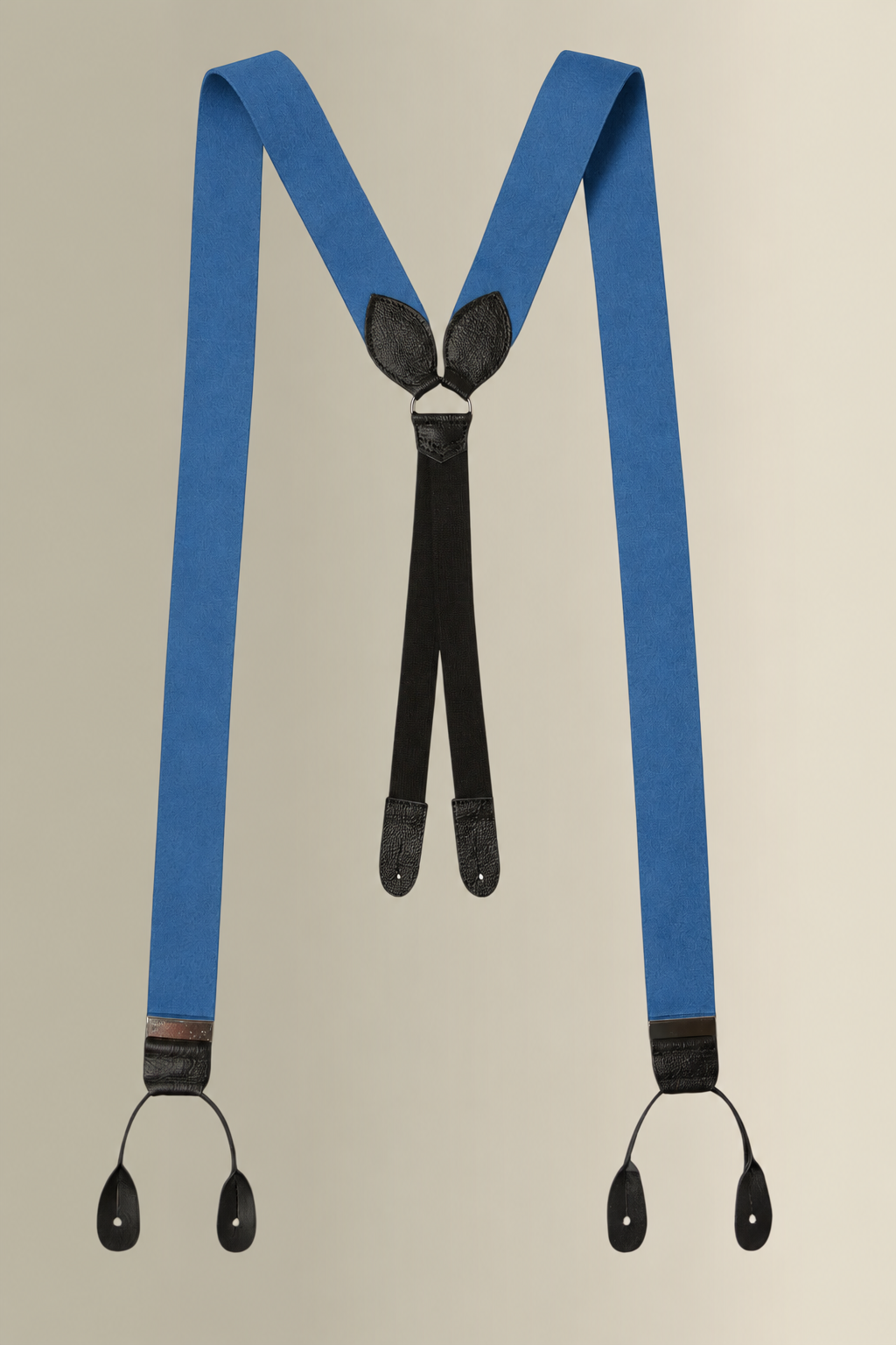Blue Boxcloth Black Leather End Braces